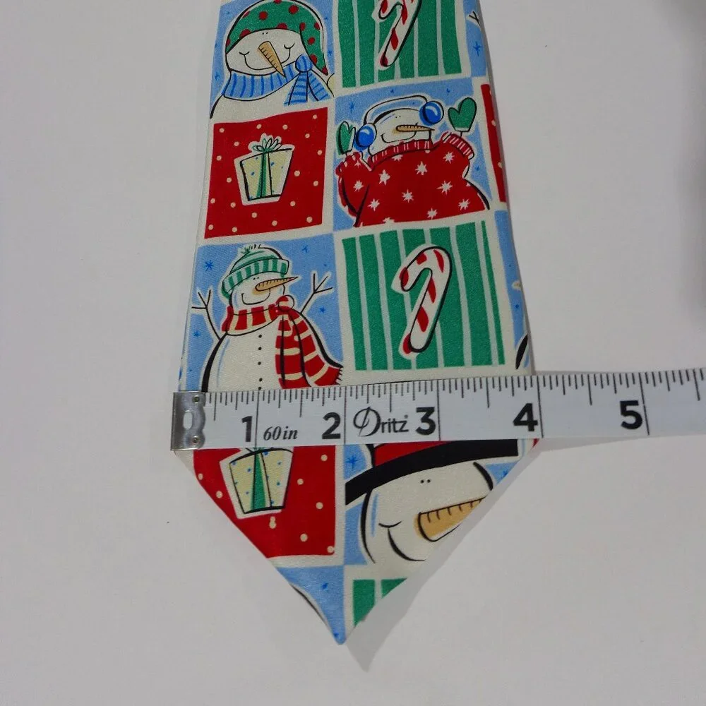Vintage Snowman Candy‎ Cane Christmas Necktie 100% Silk Hand Made Tie